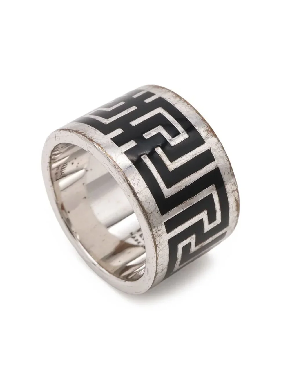 Versace Greek Ring Wide Metal Silver Black Actual